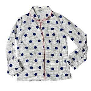 Boden White and Blue Polka Dot Pajama Top
